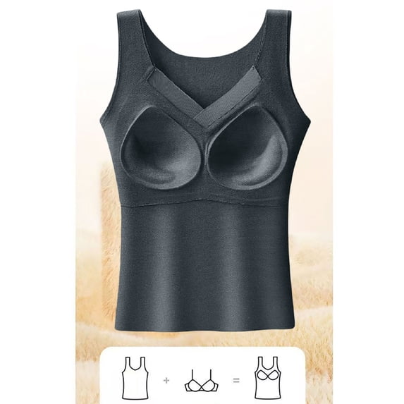 Siminsem Built-in Bra Tank Top for Women Padded Camisole Wireless Vest Base Layer Sleeveless Cami No Bra Needed Smooth Silhouette Everyday Undershirt, Dark Blue,XL