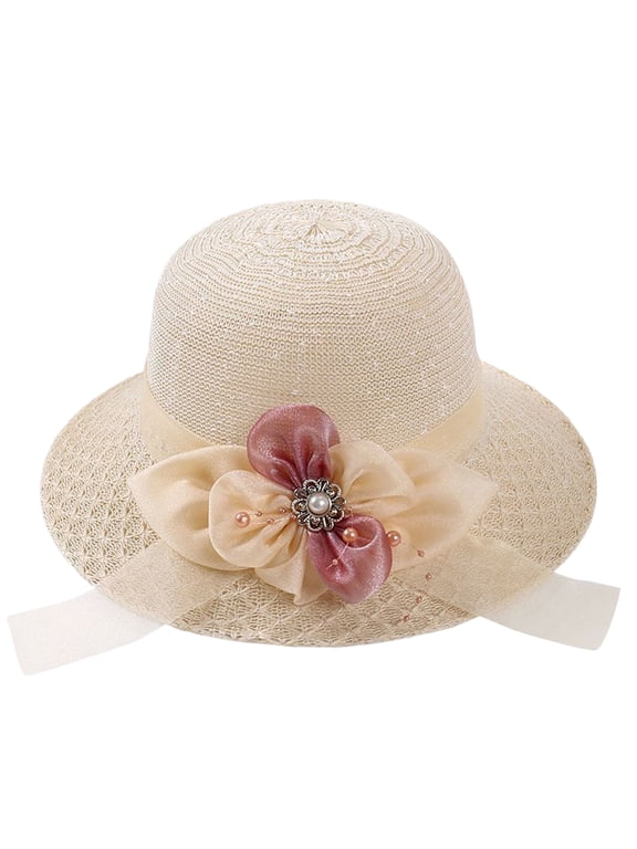 Children's Korean Summer Beach Sunshade Hat Under $10 Kids Straw Look Fisherman Basin Hat with UPF 40+ Wide Brim Lightweight Breathable Tourism Cap for Boys Girls Adjustable Chin Strap