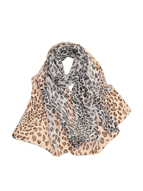 Classic Leopard Print Chiffon Scarf for Women Under $7 Thin Lightweight Shawl Wild Animal Print Neck Wrap Beach Coverup & Hair Accessory