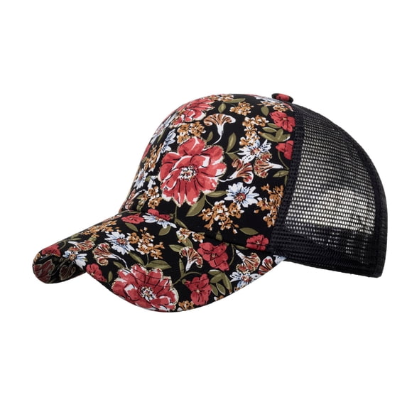Siminsem Fashion Flowers Print Baseball Cap for Women Men Under $8 Breathable Mesh Hip Hop Sun Hat for Beach Sport UPF 40+ Lightweight Quick Dry Outdoor Cap with Flat Visor and Adjustable Strap