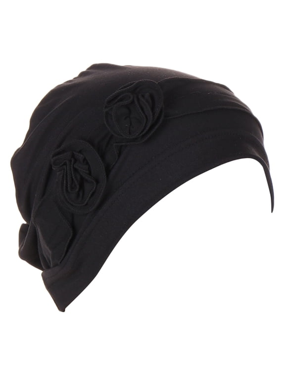 Flower Head Hat Cap Ethnic Bohemian Floral Hair Cover Wrap Turban Headwear Under $8 Pleated Turban Cap for Women Soft Stretchy Chemo Scarf for Cancer Hair Loss Daily Sleep Scarf