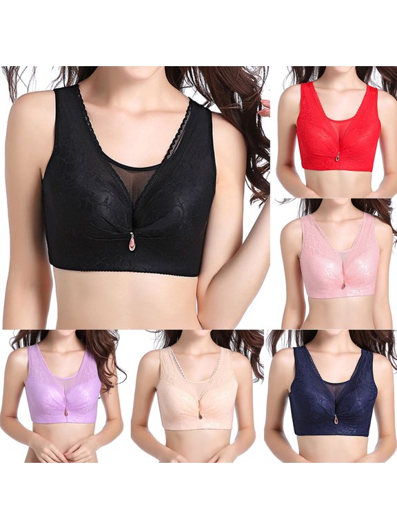 Full Coverage Wireless Lace Bra for Women Plus Size Seamless Bralette with Removable Padding Lightweight Wirefree Sports Bra for Large Cup Yoga Gym Workout Daily Comfort, Black,38C