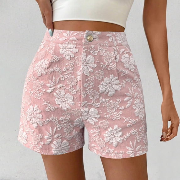 Siminsem High Waist Cotton Linen Shorts for Women Straight Leg Casual Summer Short Pants with Pockets Lightweight Bermuda Trousers Breathable Yoga Walk Loose Fit, Pink, M