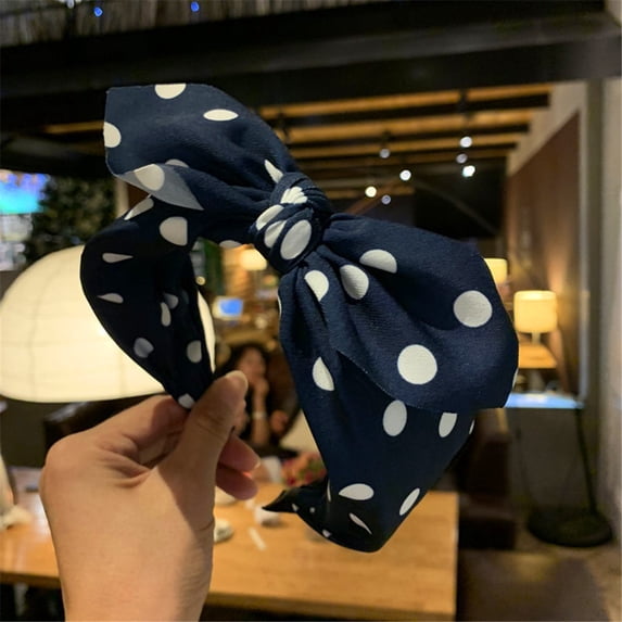 Siminsem Ladies Summer Bow Dot Print Headband, Polka Dot Hairband Zig Zag Headbands for Women, Cute Wide Skincare Headband Beach Hair Accessories Non Slip Daily Wear, Black, One Size