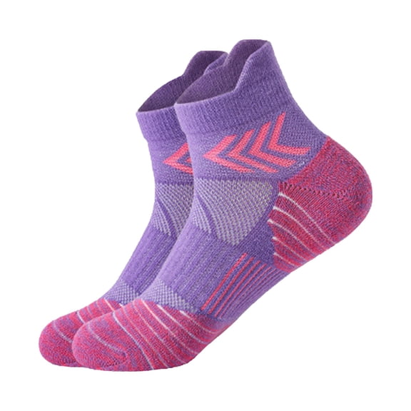 Siminsem Mens Womens Running Socks Marathon Cushioned Ankle Tab, Loop Padded Thick Sole Breathable Sports Socks, Blister Protection Quick Dry Tennis Badminton Gym Training Socks, Purple, One Size