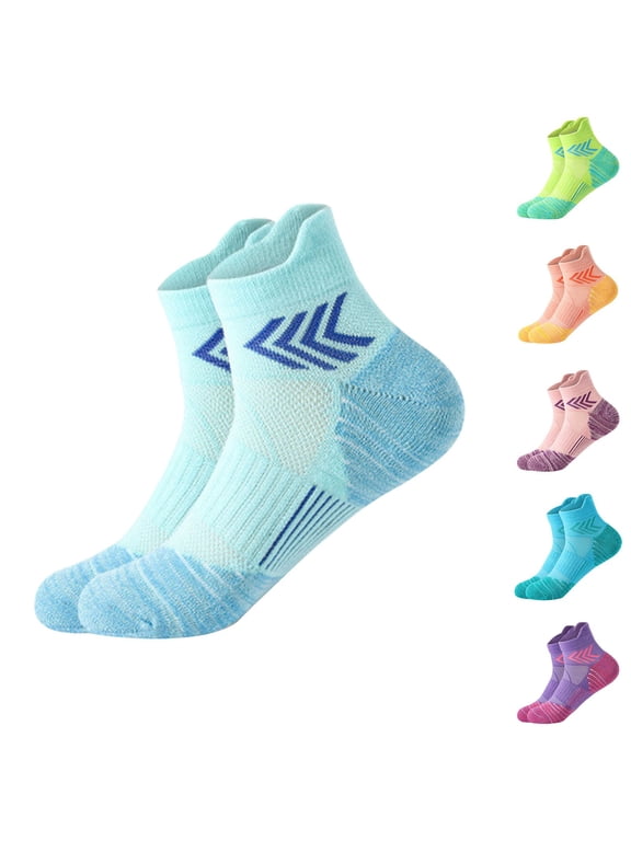 Mens Womens Running Socks Marathon Cushioned Ankle Tab, Loop Padded Thick Sole Breathable Sports Socks, Blister Protection Quick Dry Tennis Badminton Gym Training Socks, Light Blue, One Size