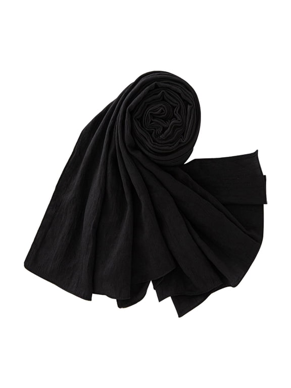 Muslim Hijab Scarf for Women, Polyester Cotton Blend Wrinkle Resistant Shawl Wrap, Lightweight Head Scarf for Prayer & Daily Wear, Black, One Size