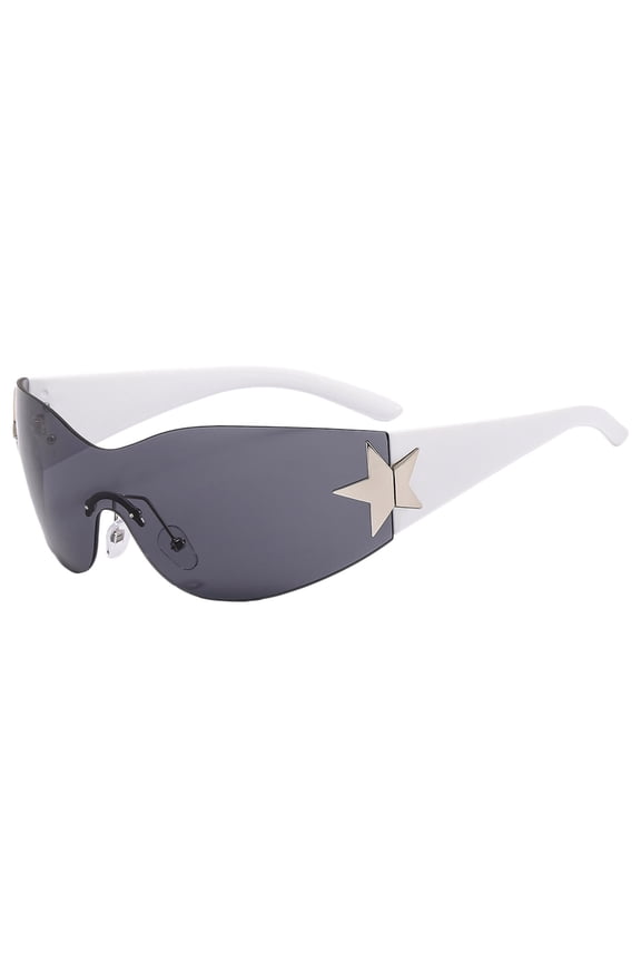 One Piece Lens Sunglasses, Y2K Aviator Star Sunglasses for Women, Trendy Rimless UV Protection Sun Glasses for Party Festival, Dark Gray, One Size