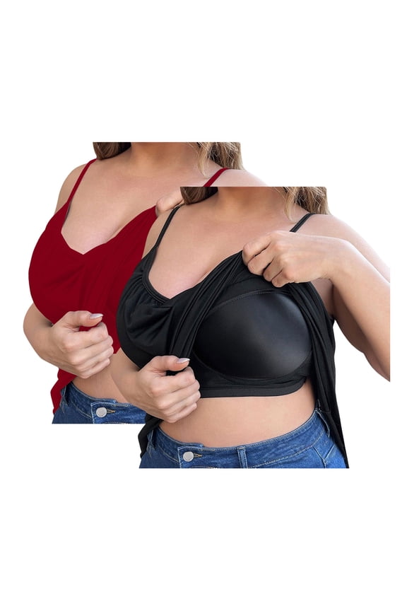 Plus Size Tank Top with Built in Bra for Women Loose Fit Sleeveless Racerback Yoga Shirt Tunic Length Quick Dry Breathable Top 2 Pack, P,L
