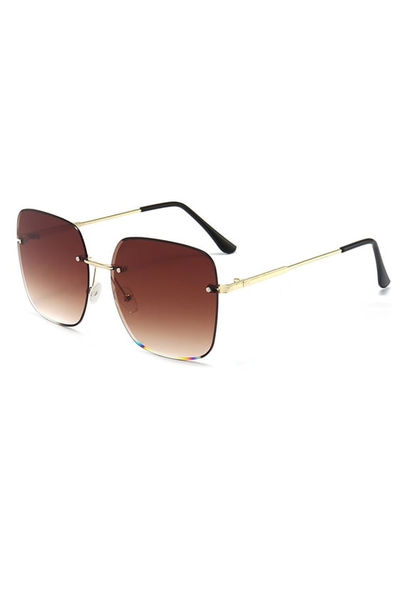 Rimless Metal Sunglasses for Men Women, Gradient Lens Sun Glasses, Lightweight UV Protection Wrap Around Eyewear, Brown, One Size