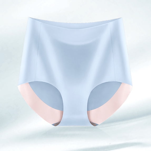 Siminsem Seamless High Waist Ice Silk Panties for Women Breathable Wicking Microfiber Briefs No Show Tummy Control Cooling Underwear Full Coverage Multipack S-XXL, Light Blue,L