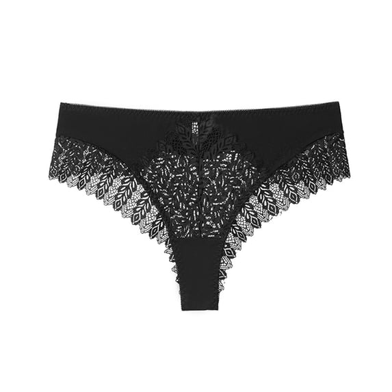 Siminsem Seamless Thong Panties for Women No Show Breathable Lace Trim Underwear Stretchy Low Rise Ladies Soft Cotton Liner T Back Everyday Comfort 4 Pack, Black,M