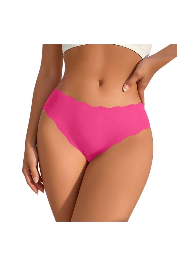 Seamless Thong Underwear Women No Show Breathable Stretchy Nylon Spandex Panties Low Rise Cotton Crotch Thongs Daily Multipack, Hot Pink,S