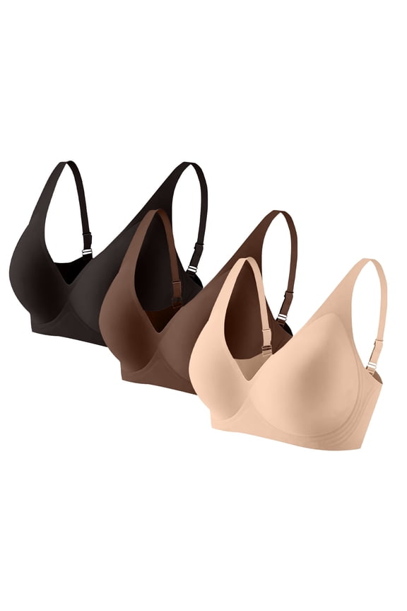 Seamless Wireless V Neck Bra for Women Full Coverage Comfortable Supportive Everyday T-Shirt Bra with Adjustable Straps W-Shaped Jelly Lift No Underwire Breathable, AI,XL