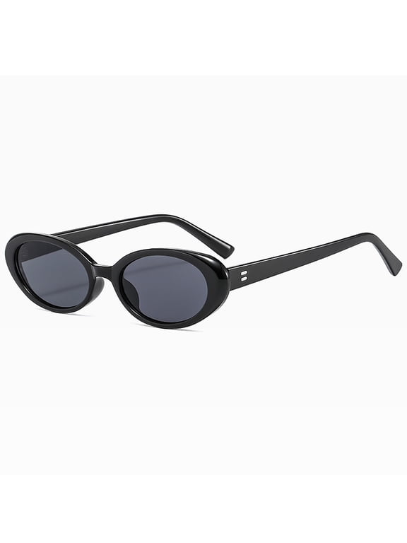 Small Oval Sunglasses for Women, Trendy Gradient Lenses Mini Frame Glasses, Influencer Style UV Protection Retro Sunnies, Black, One Size