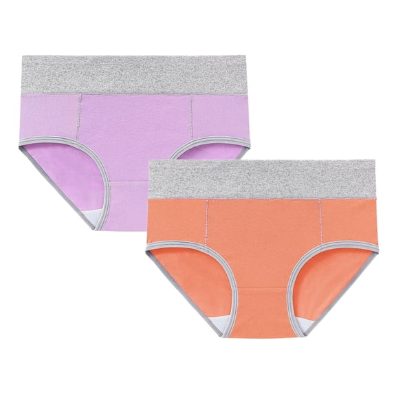 Siminsem Soft High Waisted Cotton Briefs for Women Full Coverage Panties 2 Pack Ladies Underwear No Rolling Tummy Control Breathable Double Layer Crotch Postpartum S-XXL, Orange,M