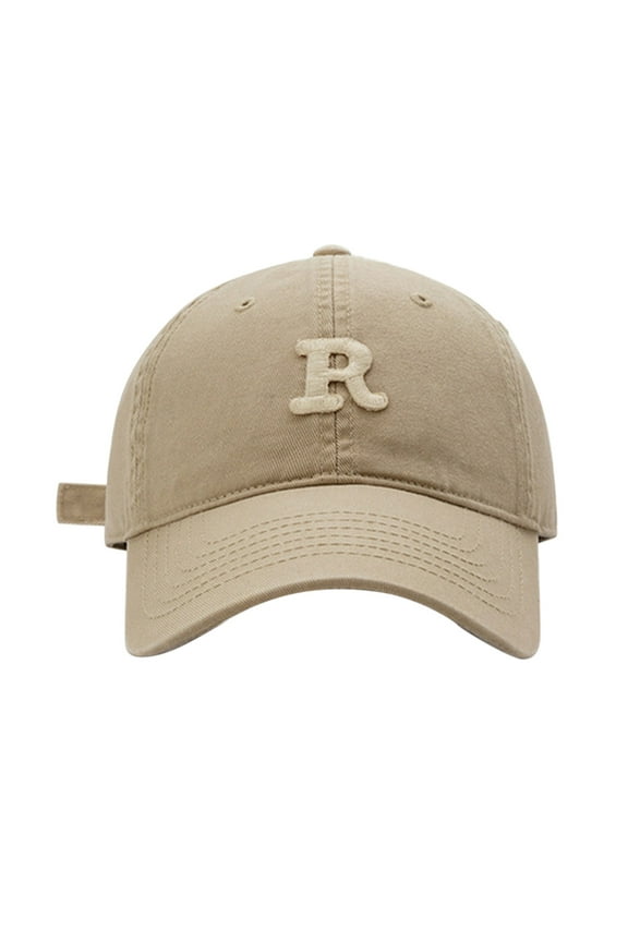 Spring Summer Big Headed Soft Top R Letter Duck Tongue Baseball Hat Under $8 Lightweight Cotton Cap with Embroidered Initial Pre-Curved Visor Adjustable for Large Head Sizes Men Women