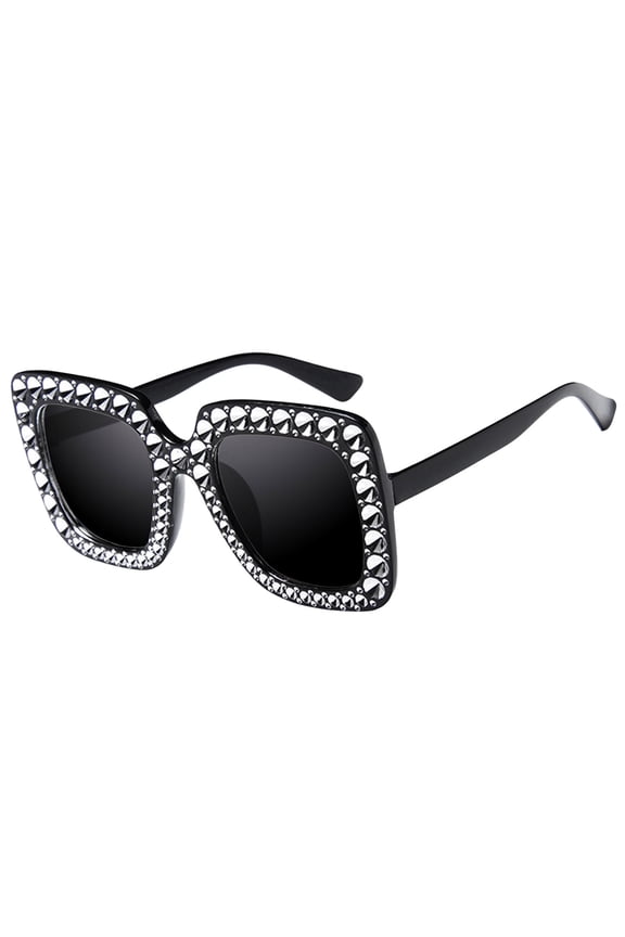 Square Frame Rhinestone Sunglasses for Women, Oversized Bling Crystal Sun Glasses, UV Protection Street Style Shades, Black, One Size