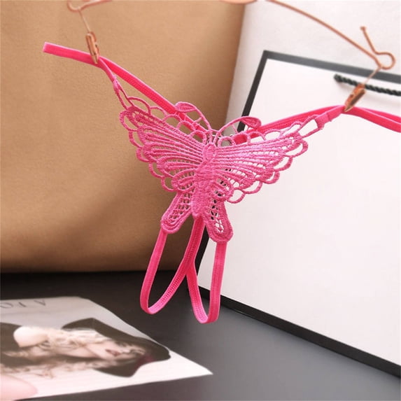 Siminsem Strappy Crotchless Lace Thong for Women Low Rise Open Crotch Panties T-Back Underwear with Cutout Design Breathable No Show S-XL, Hot Pink,One Size