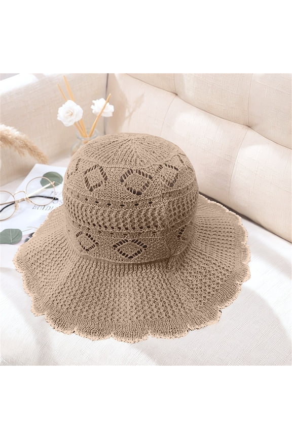 UPF 50+ Straw Sun Hat for Women Wide Brim Fedora Foldable Packable Beach Hat Breathable Roll Up Lightweight Travel Cap Summer UV Protection Hiking Yoga Outdoors Seaside, Khaki, One Size
