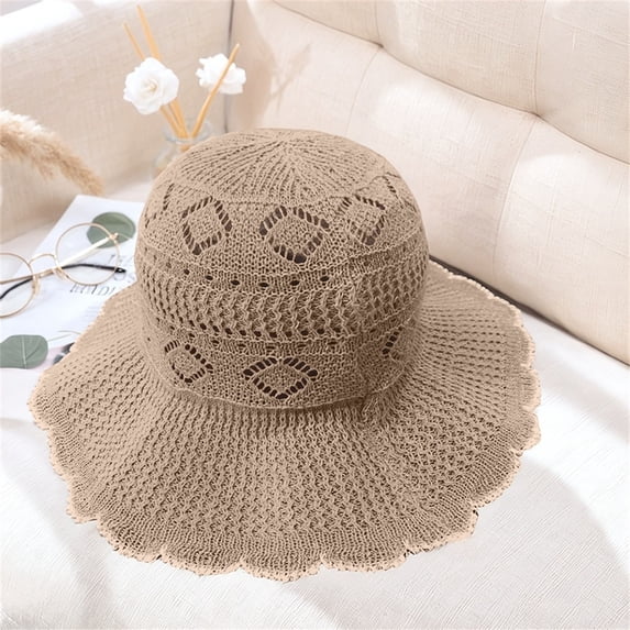 Siminsem UPF 50+ Straw Sun Hat for Women Wide Brim Fedora Foldable Packable Beach Hat Breathable Roll Up Lightweight Travel Cap Summer UV Protection Hiking Yoga Outdoors Seaside, Khaki, One Size