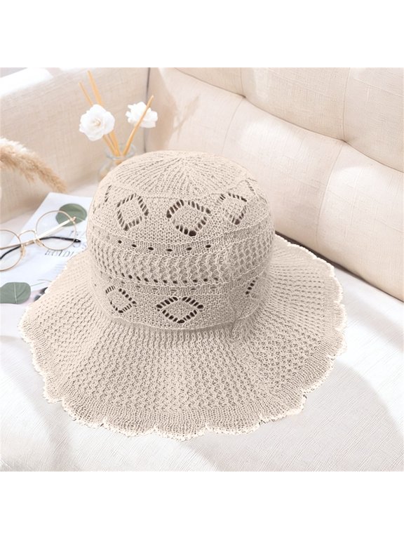 UPF 50+ Straw Sun Hat for Women Wide Brim Fedora Foldable Packable Beach Hat Breathable Roll Up Lightweight Travel Cap Summer UV Protection Hiking Yoga Outdoors Seaside, Beige, One Size