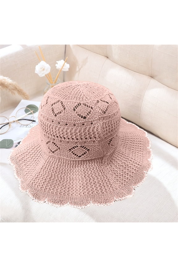 UPF 50+ Straw Sun Hat for Women Wide Brim Fedora Foldable Packable Beach Hat Breathable Roll Up Lightweight Travel Cap Summer UV Protection Hiking Yoga Outdoors Seaside, Pink, One Size