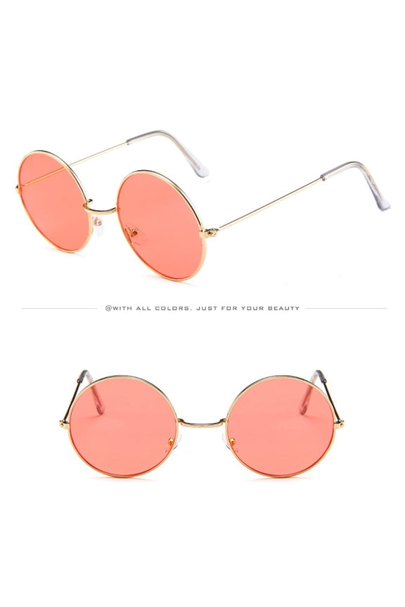 Unisex Vintage Retro Circle Frame Sunglasses Under $5 Thin Metal Rim with Colored Gradient Lens Removable Chain UV400 Lightweight Eyewear for Women Men
