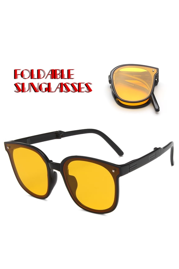Vintage Half Frame Polarized Sunglasses for Men Women, Retro Browline Shades with UV400 Protection, Lightweight Semi Rimless Sun Glasses Anti Glare Driving Outdoor, Yellow, One Size