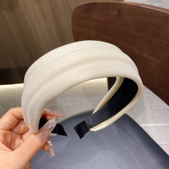 Siminsem Wide Brim Headband for Women French Style High Cranial Top Western Fashion Headwear Soft Cotton Non Slip Daily Wear Hair Accessories High End Vintage Retro Hair Hoop,Beige,One Size