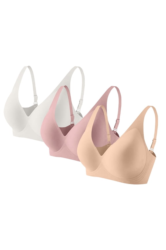 Wireless Bras for Women Seamless No Underwire Comfort Bra with Adjustable Thin Straps Lightweight Supportive T-Shirt Bra Smoothing Full Coverage Everyday Wear Multipack, AM,XXXL