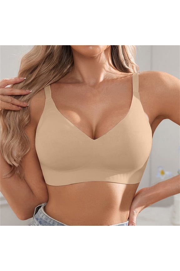 Wireless Full Coverage Posture Corrector Bra for Women Back Support Anti Sagging Front Closure Seamless Shaping Lifting Bra No Underwire Adjustable Straps Everyday Support Bras, Beige,XL