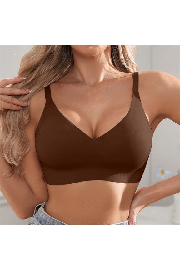 Wireless Full Coverage Posture Corrector Bra for Women Back Support Anti Sagging Front Closure Seamless Shaping Lifting Bra No Underwire Adjustable Straps Everyday Support Bras, Brown,L