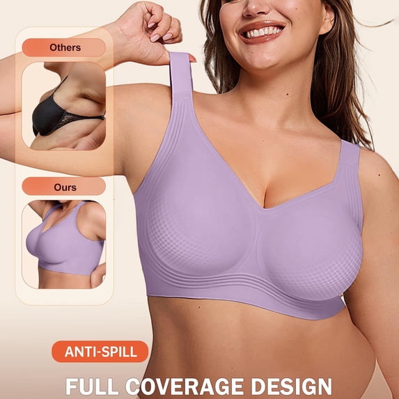Siminsem Wireless Supportive Bra for Older Women Plus Size Full Coverage No Underwire Seamless Everyday Comfortable Wide Straps Back Smoothing Lifting Breathable Daily, Purple,XXXL