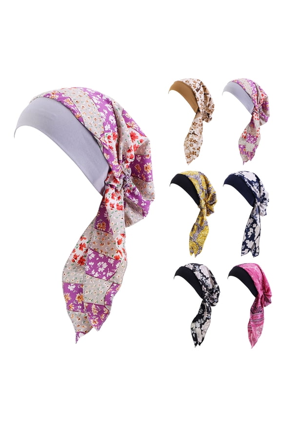 Women Cancer Head Scarf Hat Cap Chemo Headwear Pre Tied Cotton Turban for Hair Loss Soft Full Coverage Head Wrap, Breathable Sensitive Scalp Sleeping Turban Hats, Purple, One Size