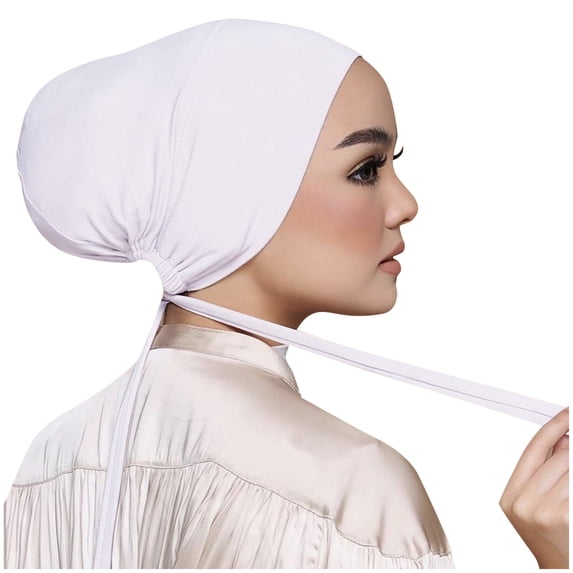 Siminsem Women Casual Solid Color Multicolor Elastic Bandage Lace Up Bottom Muslim Hijab Under $8 Breathable Stretchy Pull On Headscarf with Adjustable Neck Lace for Daily Prayer Work Travel