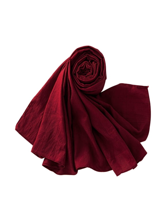 Women Muslim Turban Scarf, Soft Instant Hijab Head Wrap Polyester Cotton Pashmina Rave Scarf for Ramadan, Layering Wrap for Travel & Gift, Wine, One Size