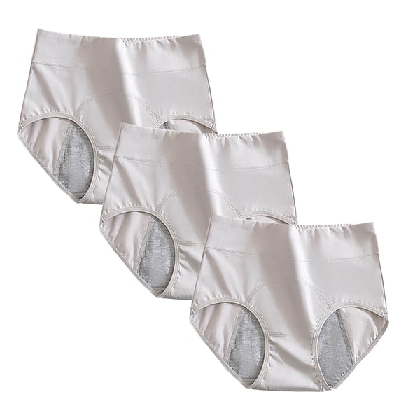 Siminsem Women Period Underwear Leakproof Cotton High Waist Briefs Absorbent Panties Side Leak Protection Postpartum Bladder Control 3 Pack, Grey,L