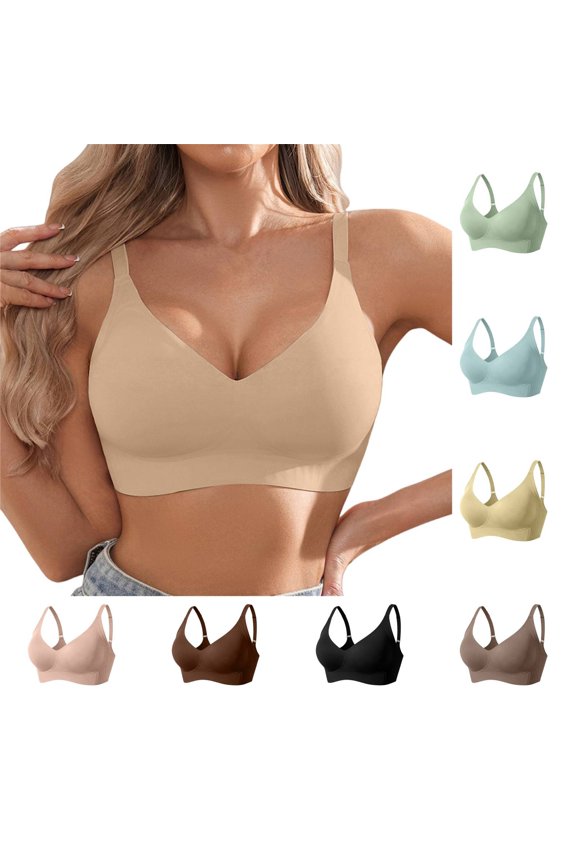 Women Posture Corrector Bra Wireless Full Coverage Back Support Anti Sagging Front Closure Seamless Shaping Lifting Bra No Underwire Adjustable Straps Everyday Support Bras, Beige,L
