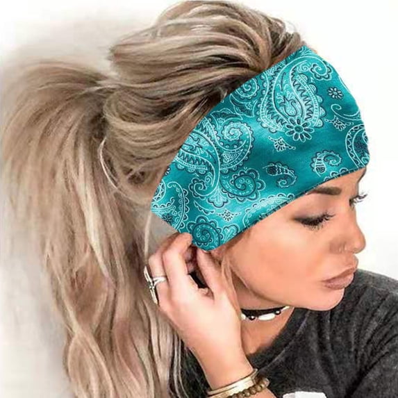 Siminsem Women Wide Headbands for Yoga Non Slip Elastic Turban Head Wrap Stretchy Hair Band for Daily Workout Fashion Boho Printed Bandana Hair Accessories, Green, One Size