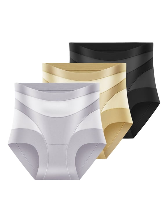 Women's 3 Pack High Waist Tummy Control Shapewear Thin Ice Cooling Briefs Abdominal Body Shaper Underwear Non Marking Seamless Panties,O,XL