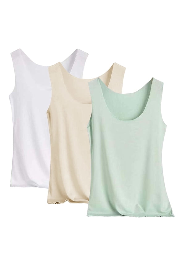 Women's 3 Pack Seamless Ice Silk Camisole Tank Top Summer Sleeveless Base Layer Undershirt V Neck Soft Stretchy Smooth Layering Cami for Daily Wear, Green, L