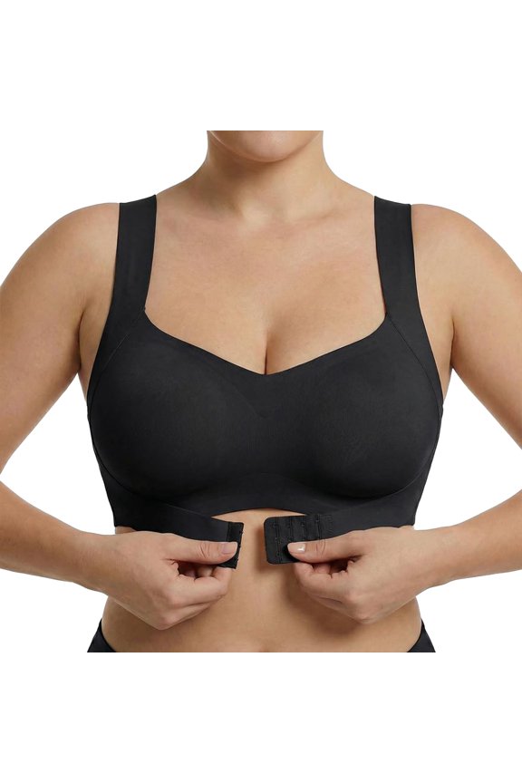 Women's Back Support Corrector Bra Wireless Full Coverage Bralette Posture Corrector Bra Front Closure Seamless Shaping No Underwire Adjustable Straps Everyday Soft Support Bras, Black,M