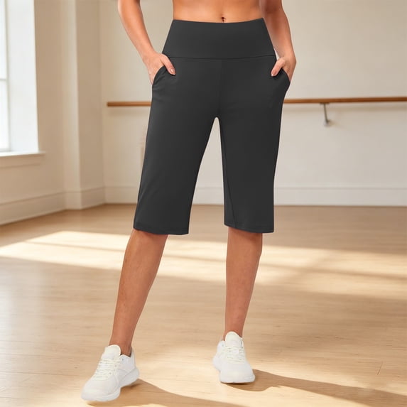 Siminsem Women's Bermuda Long Shorts 9“ High Waisted Knee Length Shorts with Pockets for Women Elastic Waist Loose Fit Walking Athletic Workout Summer Casual, Black,2XL