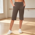 thumbnail image 1 of Siminsem Women's Bermuda Long Shorts 9“ High Waisted Knee Length Shorts with Pockets for Women Elastic Waist Loose Fit Walking Athletic Workout Summer Casual, Coffee,XL, 1 of 8