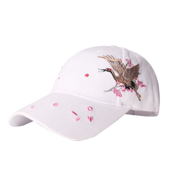 Siminsem Women's Casual Breathable Wide Brim Baseball Cap with Bird Flower Embroidery Under $8 Adjustable Buckle Closure Windproof Sun Hat for Outdoor UPF 40+ Lightweight Cotton Cap for Garden Beach