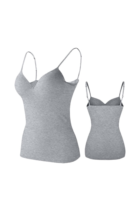 Women's Cotton Camisole with Built in Bra Adjustable Spaghetti Strap Shelf Bra Scoop Neck Sleeveless Wireless Undershirt Basic Layering Tank Top, Light Ashy,XXXXXL