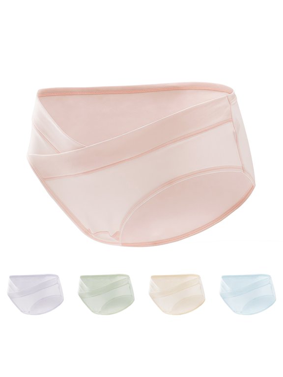 Women's Cotton Maternity Underwear Under the Bump Pregnancy Panties Postpartum Recovery Briefs Soft Breathable Low Waist Below Belly Underwear for C Section,Pink,L