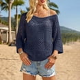 thumbnail image 1 of Siminsem Women's Crochet Long Sleeve V Neck Loose Fitting Top 2026 Summer Lightweight Boho Beach Cover Up Blouse Casual Resort Cruise Vacation Outfit Trendy Spring Sweater, Navy, S, 1 of 5