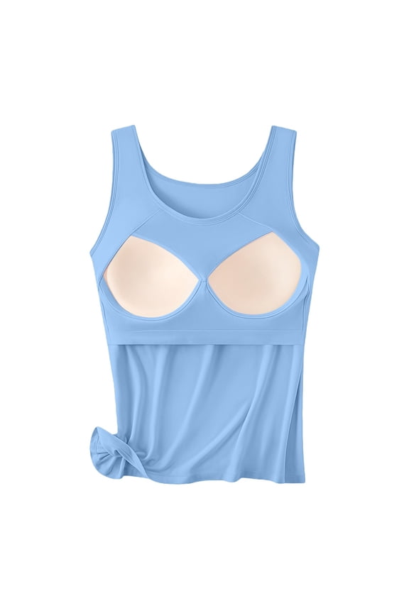 Women's Deep V Neck Bodysuit with Built in Bra Sleeveless Body Suit Tummy Control Shapewear Wireless Double Lined Adjustable Spaghetti Strap Top, Blue,XL